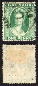 Grenada SG4 1d Green wmk Star SIDEWAYS Rough Perfs CDS postmark