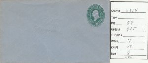 Scott# U314 Die88   UPSS#985 US envelope.