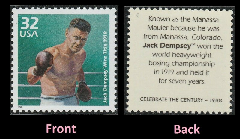 US 3183m Celebrate the Century 1910s Jack Dempsey 32c single MNH 1998