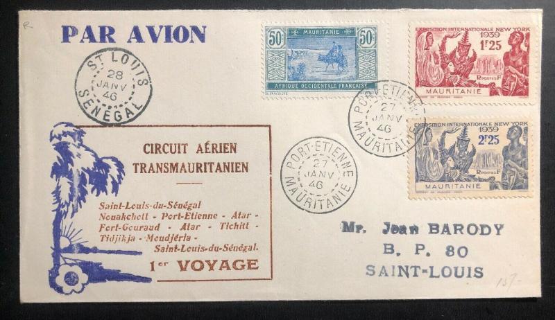 1946 Port Etienne Mauritania First Flight Airmail Cover FFC To St Louis Senegal