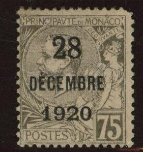 MONACO Scott 31 MH* Prince Albert  overprint from 1921 set