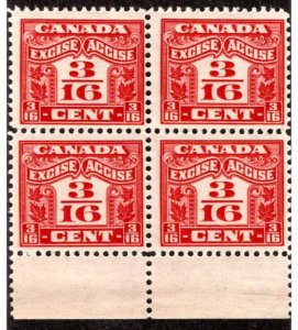 van Dam FX53, 3/16c red, MNH, Margin Block, Two Leaf Canada Excise Revenue