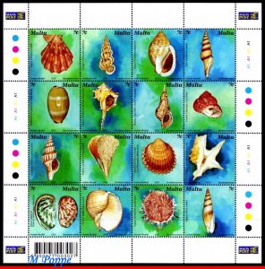 1135 MALTA 2003 SEA SHELLS, MI# 1286-1301, SHEETLET MNH