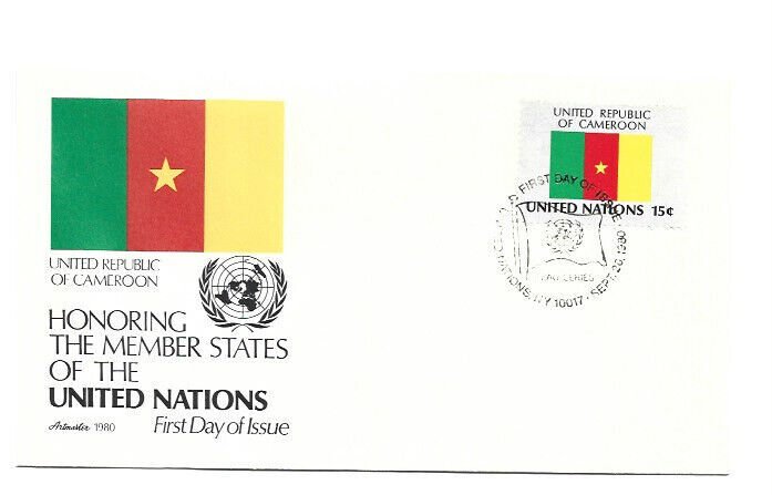 United Nations #338 15c Flag Series 1980, Cameroon, Artmaster FDC