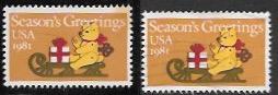 US #1940 pair - MNH & used. Christmas - Bear & Gift on Sled