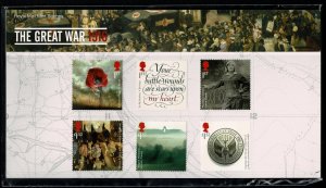 G.B.QE II 2016 CENTENARY WW1 (3rd) SG3838-43 PRESENTATION PACK P.O.No.527 SUPERB