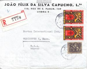 Portugal  #949 x 2 & 762 on Registered Cover  - Aterro Label