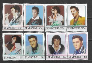 St. Vincent 874-7 MNH Elvis set cpl. x 10 sets, vf. 2022 CV $ 32.50