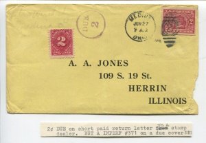 371 Imperf & J60 Postage Due Used on 1916 Stamp Dealer Cover with Invoice LV8725