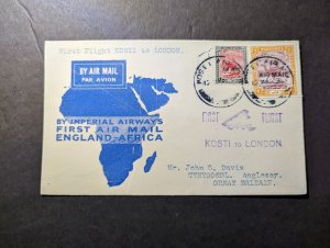 1931 Sudan Airmail First Flight Cover FFC Kosti to Tynygongl Anglesey England