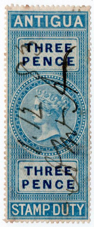 (I.B) Antigua Revenue : Duty Stamp 3d (1870)