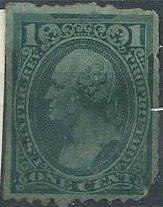 US RB11 (used, missing corner) 1¢ Washington, green (1875)