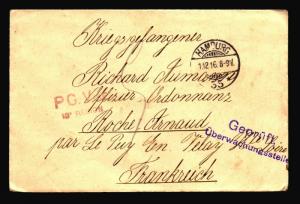 Germany 1916 POW Cover / Censor / Hamburg CDS - Z14481