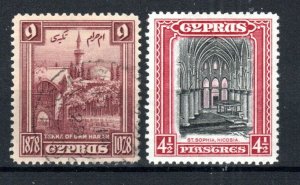 Cyprus 1938 9pi Anniv of British Rule and 1934 4 1/2pi SG 129 and 139 FU CDS MH