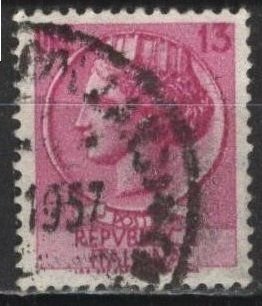 Italy 678 (used) 13L Italia, brt lilac rose (wmk 303, 17x21mm) (1955)