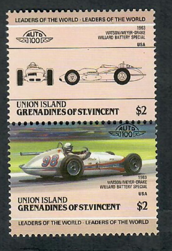 St. Vincent Grenadines - Union Island #161 Cars MNH attached pair