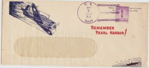 KAPPYS 16,000A OFFICIAL NAVAL PATRIOTIC COVER REMEMBER PEARL HARBOR DEC 7, 1942