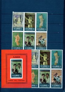 AJMAN 1972 WALL PAINTINGS OF POMPEII 2 SHEETS OF 6 STAMPS PER. & IMP. & S/S MNH