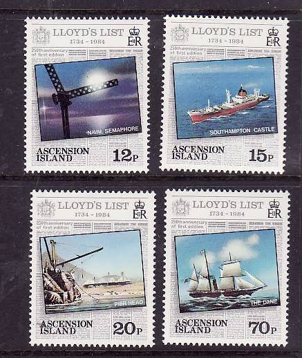 Ascension-Sc#351-4-Unused NH set-Lloyd's List-Ships-1983-