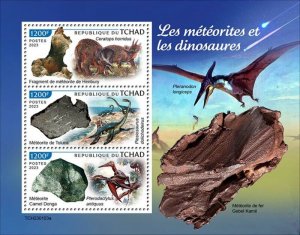 Chad - 2023 Meteorites & Dinosaurs, Plesiosauru - 3 Stamp Sheet - TCH230103a