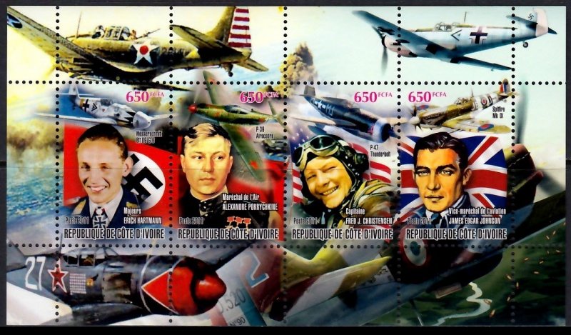 IVORY COAST 2011 WORLD WAR II AIRCRAFT PILOTS GUERRE MONDIALE WELTKRIEG [#1166]
