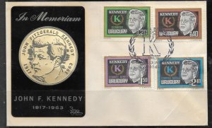 Uruguay #714-715 & C269-C270 FDC JFK Plastic Cachet