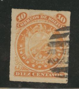 Bolivia Scott 27 Used Rouletted 1887 arms stamp