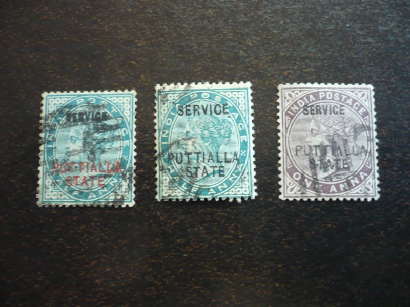 Stamps-Indian Convention State Patiala-Scott#O4-O6- Used Part Set of 3 Stamps