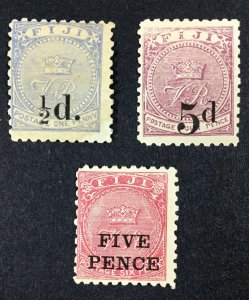 MOMEN: FIJI SG #72-74 1892-3 P10 MINT OG H £195 LOT #68349*