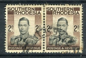 RHODESIA; 1938 early GVI issue fine used 2s. pair