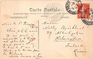 10c SOWER STAMP NICE FRANCE TO HELSINKI FINLAND RUSSIA POSTCARD 1909