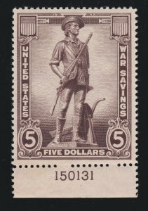 US WS11 $5 War Savings Plate Single Mint XF OG NH SCV $55