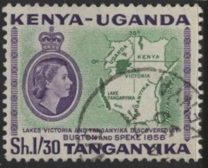 Kenya (KUT) 119 (used) 1.30sh discovery of lakes, vio & grn (1958)