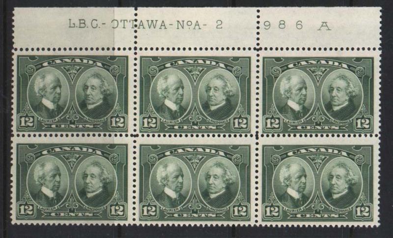 Canada #147 NH Mint Plate #2 Block Of Six