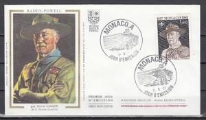 Monaco, Scott cat. 1341. Scout Baden Powell. Silk Cachet First day cover. ^