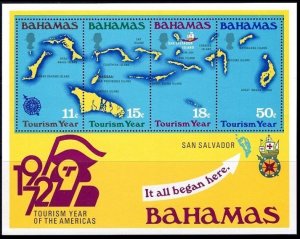 BAHAMAS 1972 Tourism Year. Map, Coat-of-Arms. Souvenir sheet, MNH