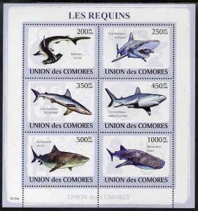 Comoro Islands MNH S/S Sharks 2009 6 Stamps