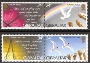 Gibraltar Scott 677a/679a MNHOG Pairs - 1995 EUROPA Issue - SCV $7.25