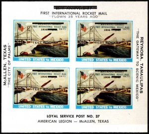 1971 US Poster Stamp First Int'l. Rocket Mail 35th Anniversary Test Flight
