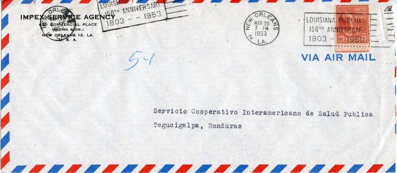 U.S. Scott 815 Prexie Solo On Airmail Cover to Honduras