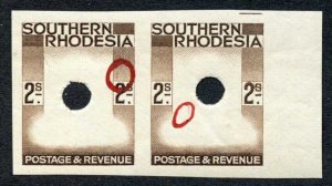 Southern Rhodesia SG50 2/- Imperf U/M Proof Pair