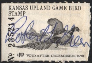 Kansas Wooten #13 Upland Game Bird Stamp (1973) Signed/Fault