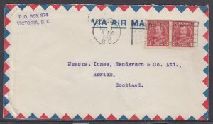 Canada Scott 230 Pair - Mar 1, 1936 Victoria, BC Cover to Scotland