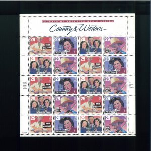 United States 29¢ Country & Western Music Postage Stamp #2771-74 MNH Full Sheet