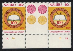 Nauru Cent of Nauru Congregational Church Gutter Pair 1987 MNH SG#355