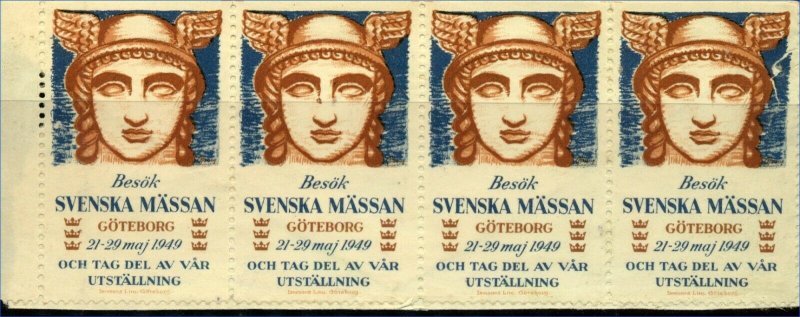 Sweden 1949 Mass and Exhibition Visitor Labels Goteborg Strip of 4  Cinderellas