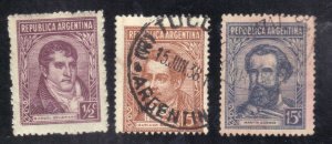 ARGENTINA SCOTT #418, 427, 436 USED  1/2c, 5c, 15c  1935-51