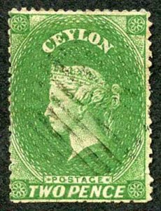 Ceylon SG20b 2d yellowish green Wmk Star clean cut Perf 14 to 15.5 Cat 25 pounds