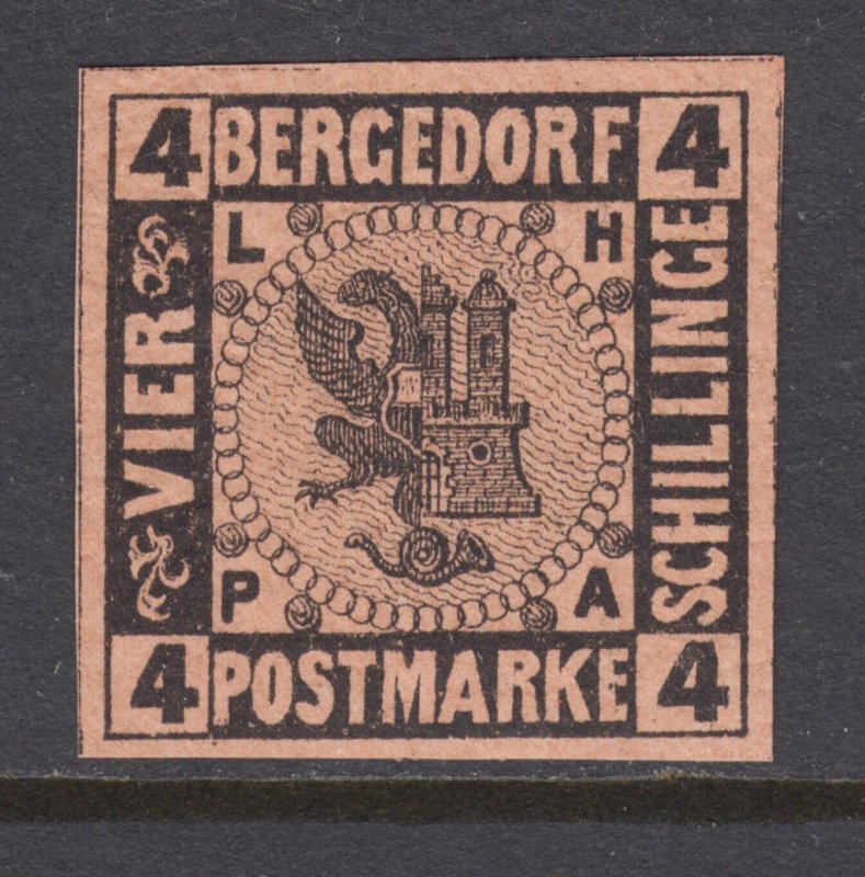 Bergedorf Sc 5 MNH. 1861 4s Coat of Arms, choice single with wide margins, VF+