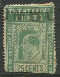CEYLON - Scott ?- KEVII - Telegraph Stamp - 1903 ?- Used -Single 25c Stamp